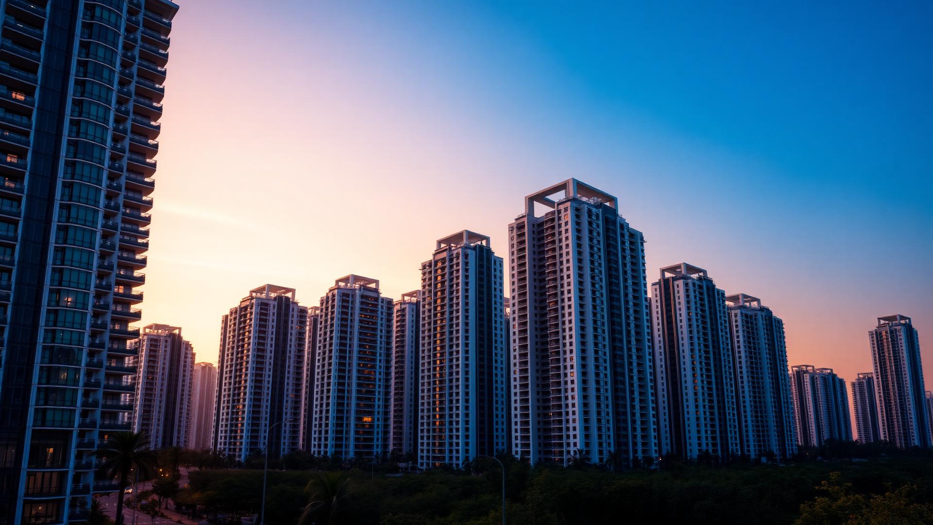 Luxury Indian city skyline at golden hour